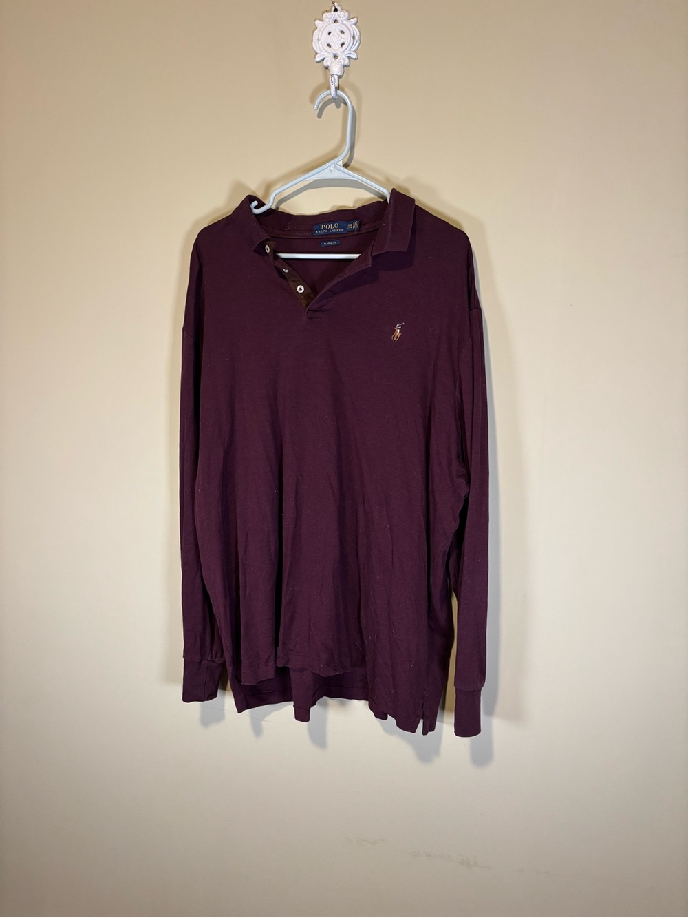 Ralph Lauren Long-Sleeve Polo Shirt - Burgundy with Gold Logo